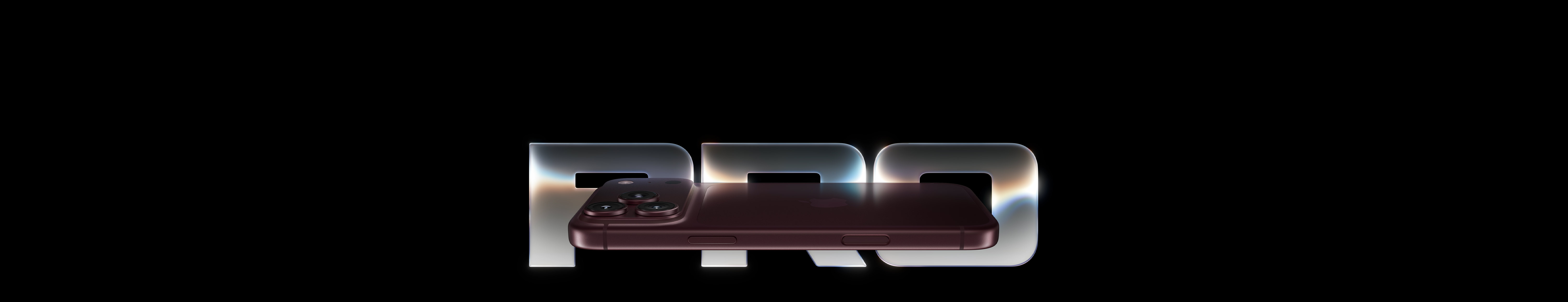 Imagen promocional de Apple: iPhone 18 Pro en Burdeos sobre las letras PRO iluminadas